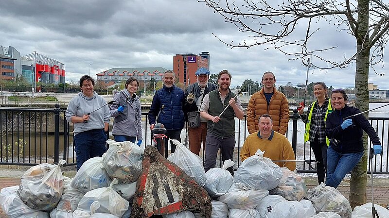 Members of the Salford Liberal Democrats and Salford Quays residents at our monthly Clean Up the Quays litter-pick.